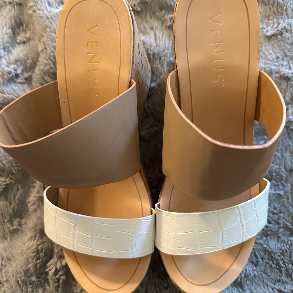 VENUS Brown and Cream Wedge Sandals